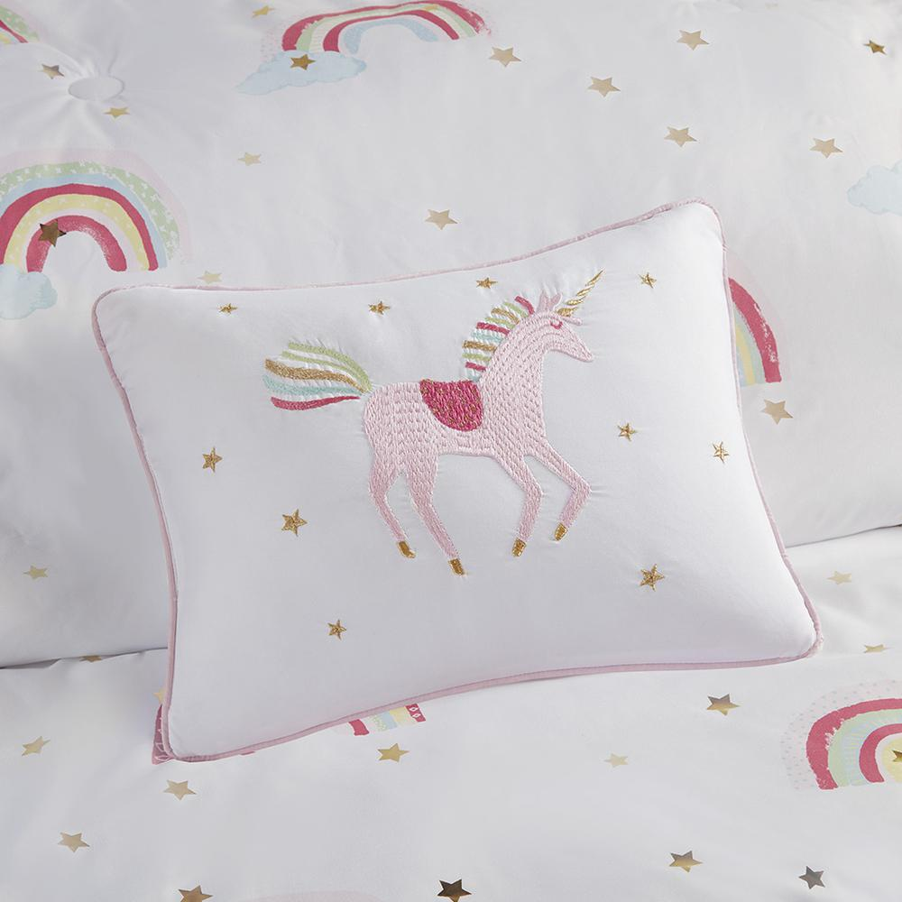 Start2Finish rainbow and metallic stars bedding comforter set with matching bed sheets, bright and colorful bed decor.