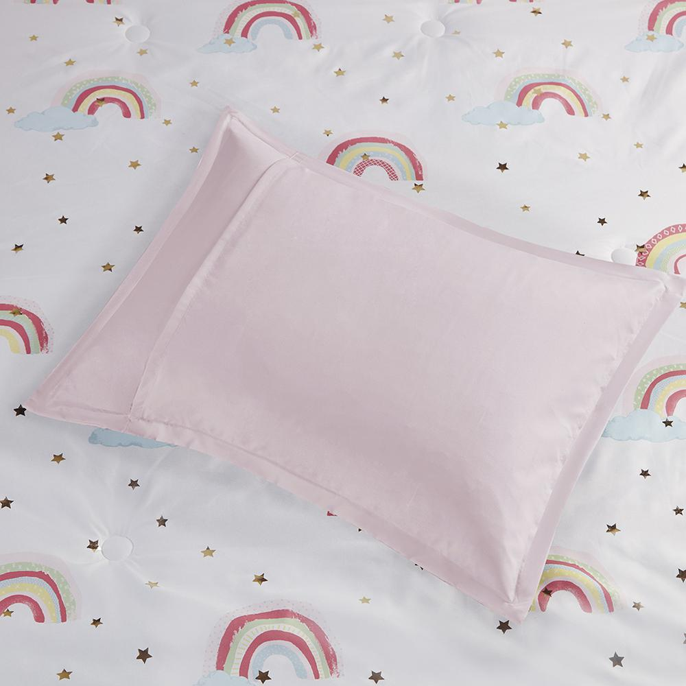 Start2Finish rainbow and metallic stars bedding comforter set with matching bed sheets, colorful star pattern on soft fabric.