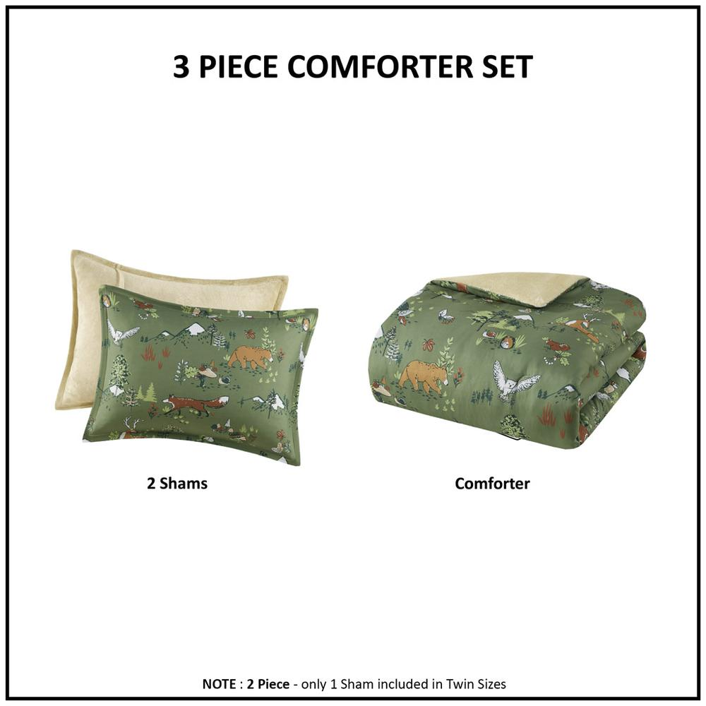 Reversible forest animals plush bedding comforter set featuring colorful woodland animal designs for kids&