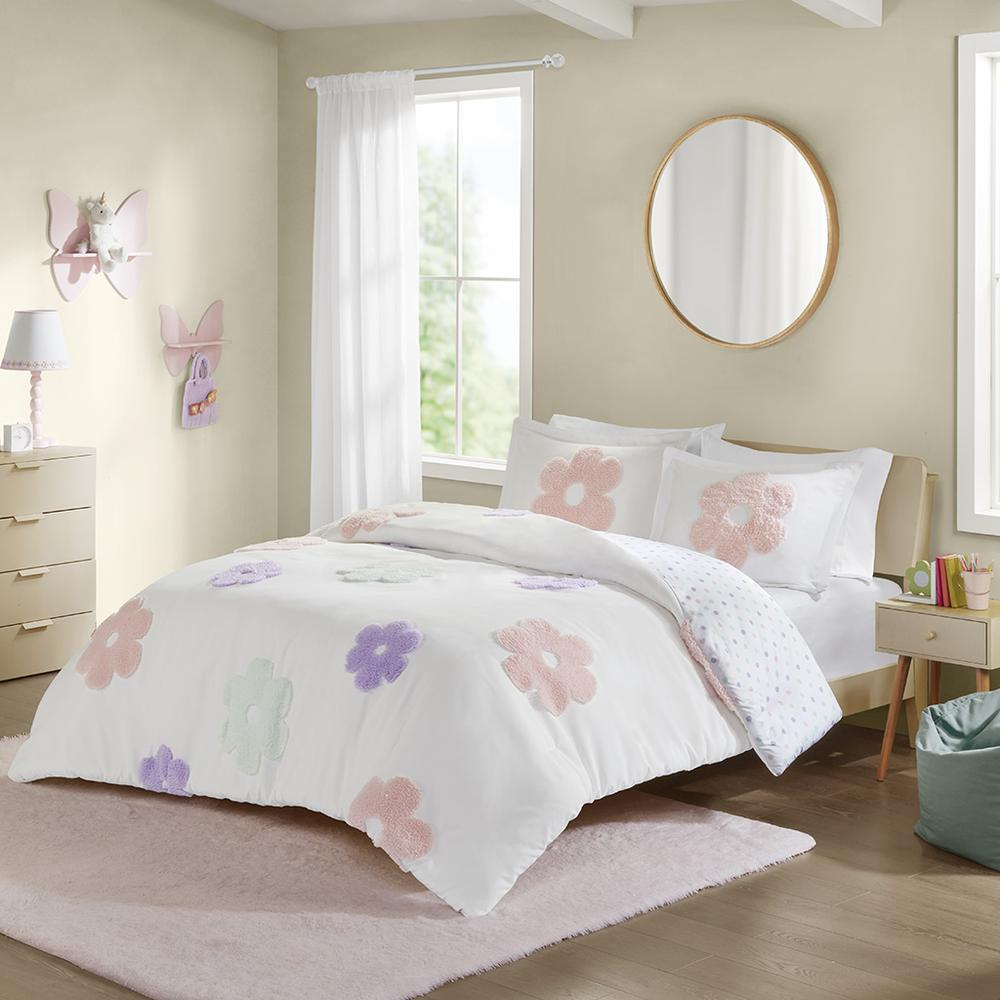 Start2Finish floral reversible tufted chenille bedding duvet cover set with colorful floral pattern and textured chenille fabric.