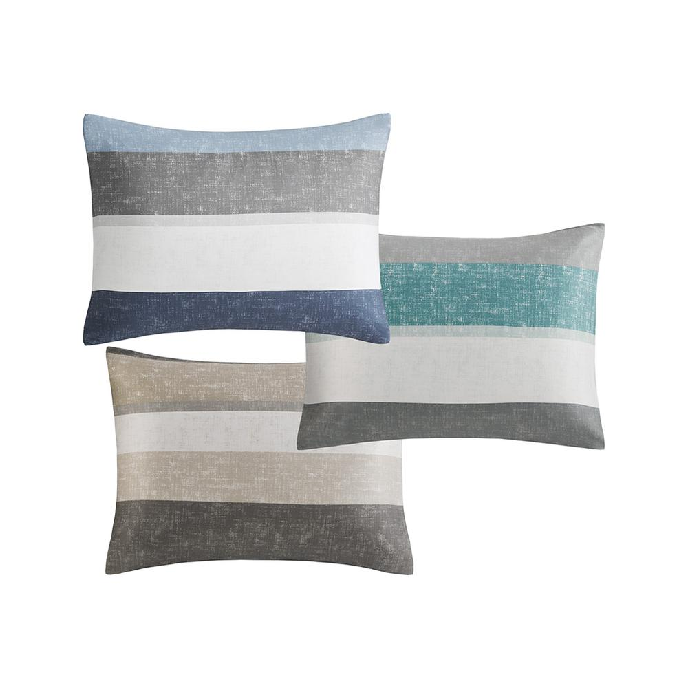 Start2Finish Jaxon Stripe Bedding Comforter Set with aqua and grey bed sheets, featuring a stylish striped design.