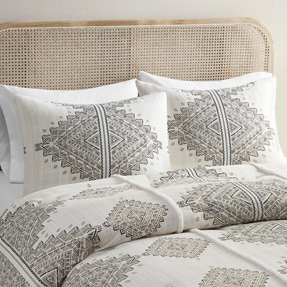 Start2Finish 4-piece printed comforter bedding set with matching throw pillow on a neatly made bed.