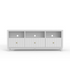 White Stapleton TV console by Start2Finish featuring open shelves and storage compartments, made of modern furniture material.