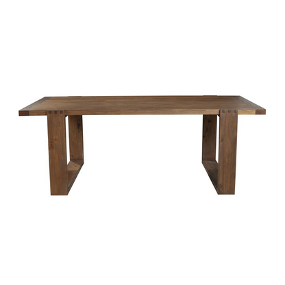 Start2Finish Ayala Dining Table with wooden top and metal legs, shown in a modern dining room setting.