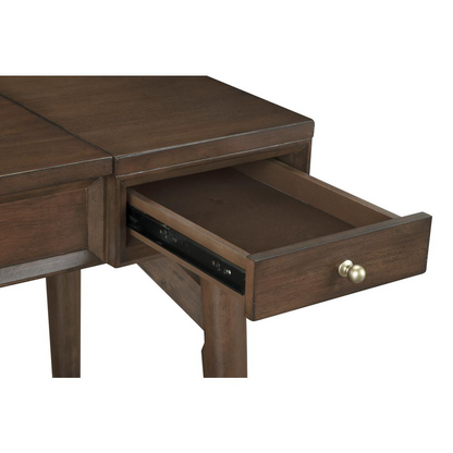 Walnut Flynn Bedroom Vanity by Start2Finish featuring a sleek design with a mirror and storage drawers for elegant bedroom organization.