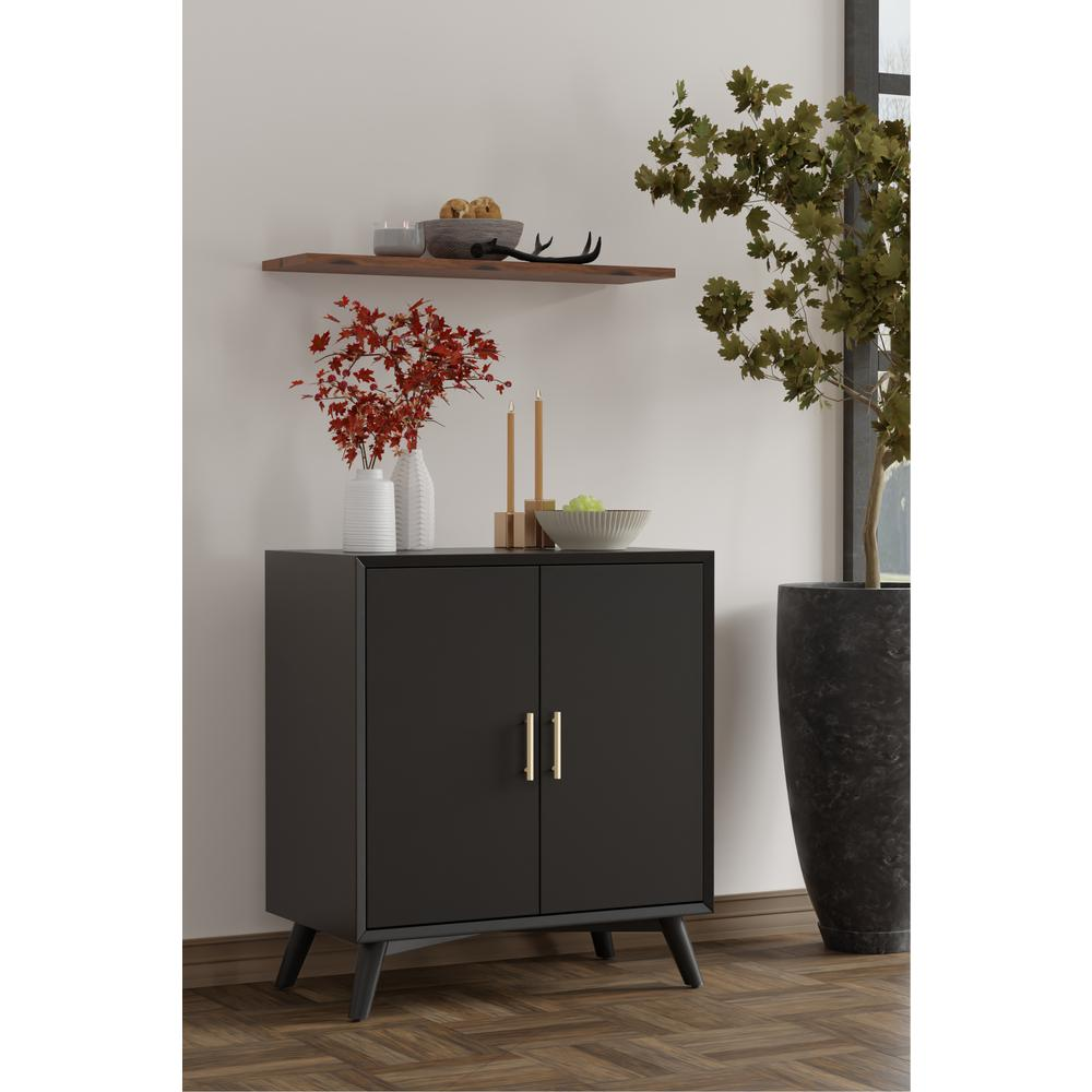 Flynn small black bar cabinet from Start2Finish, featuring a sleek modern furniture design with storage compartments and a smooth finish.