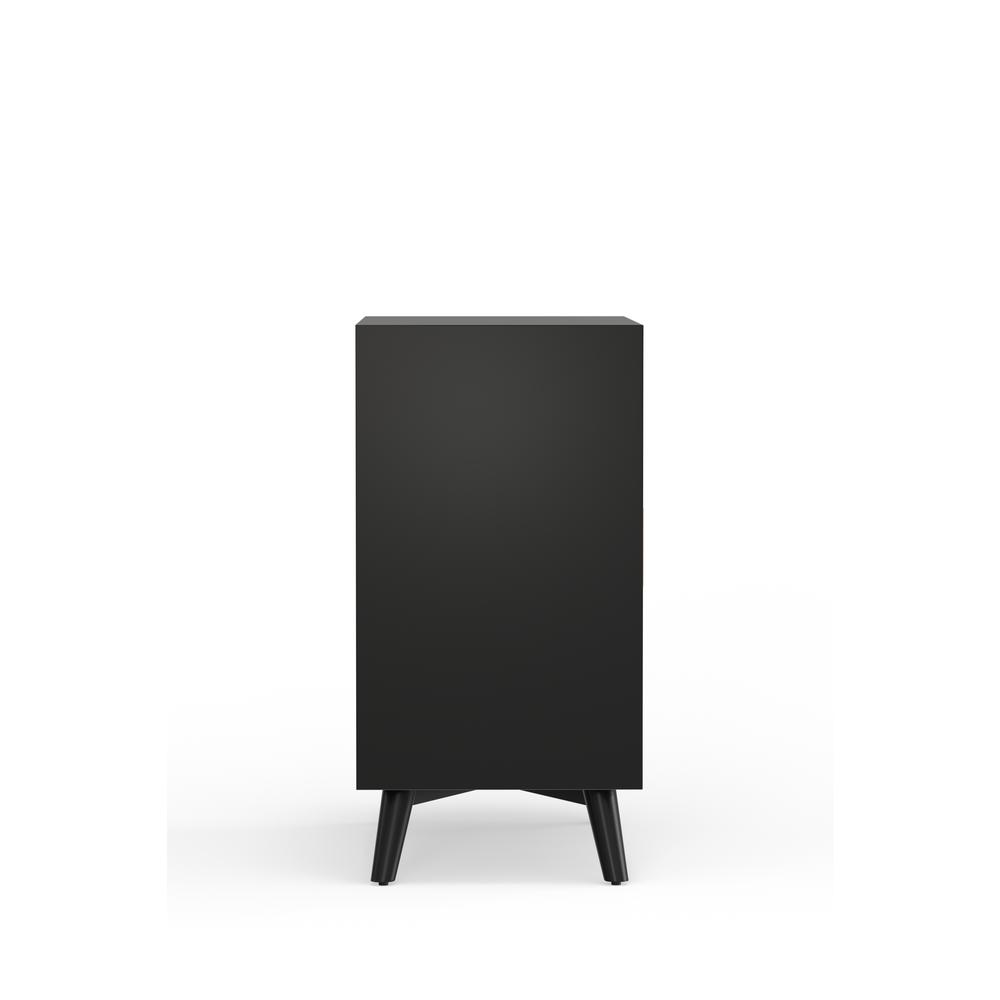 Black Flynn small bar cabinet by Start2Finish, showcasing compact furniture with sleek design and storage space for beverages.