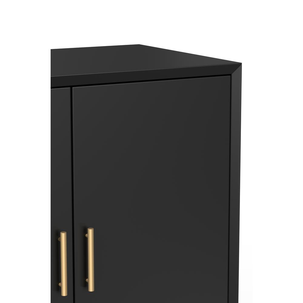 Flynn small black bar cabinet from Start2Finish, featuring sleek furniture design with doors and storage space.