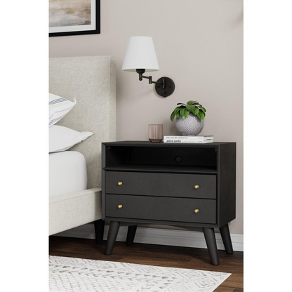 Flynn large black nightstand by Start2Finish featuring a modern design with a single drawer and open shelf for bedroom storage