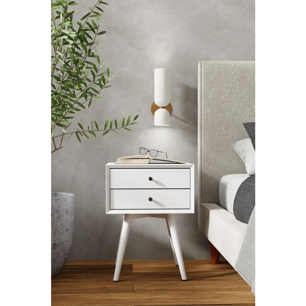 White Flynn small nightstand by Start2Finish with a simple, modern wooden design and a single drawer for bedroom storage.