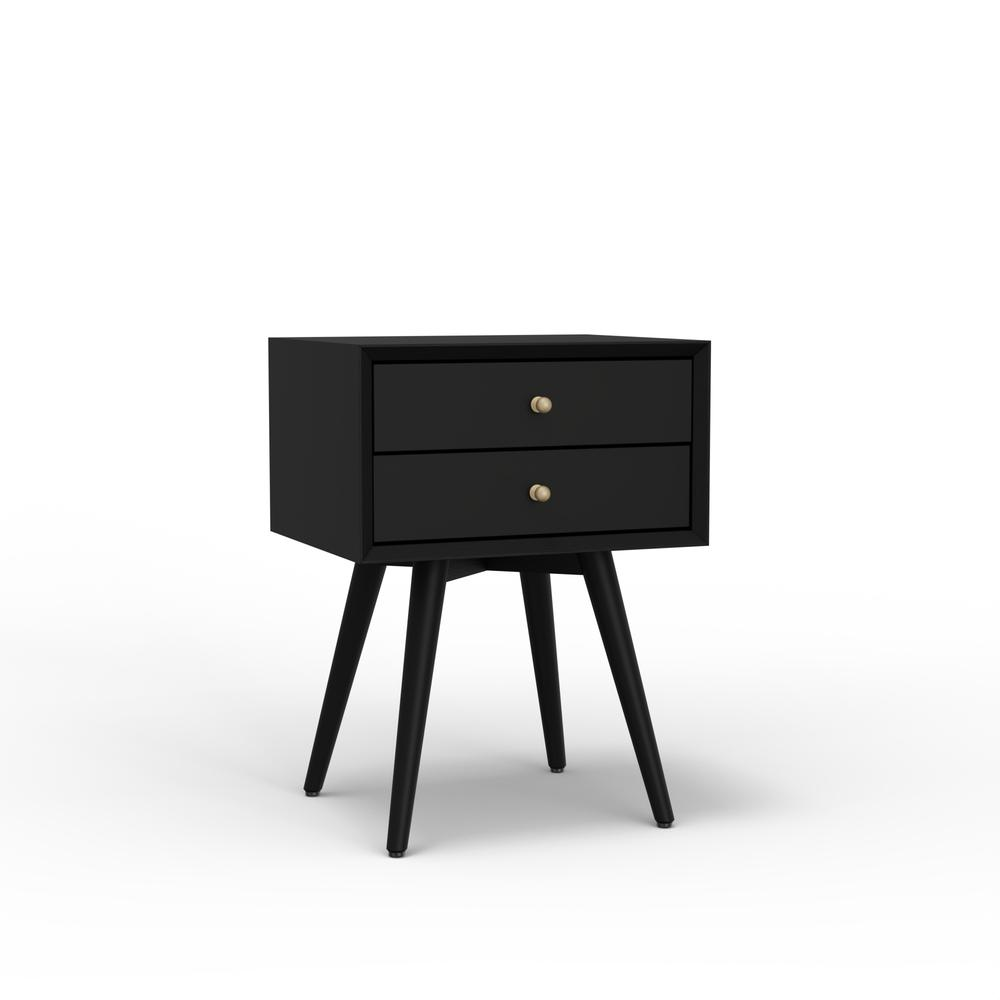 Flynn small black nightstand from Start2Finish, modern furniture with a sleek rectangular design and single drawer.