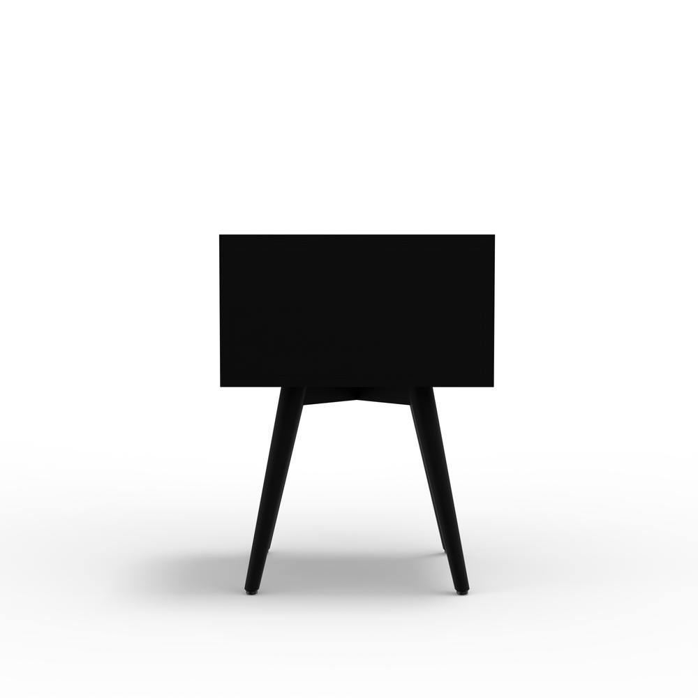 Flynn Small Nightstand in black by Start2Finish, showing a compact furniture piece with a flat top and open shelf for bedroom use.
