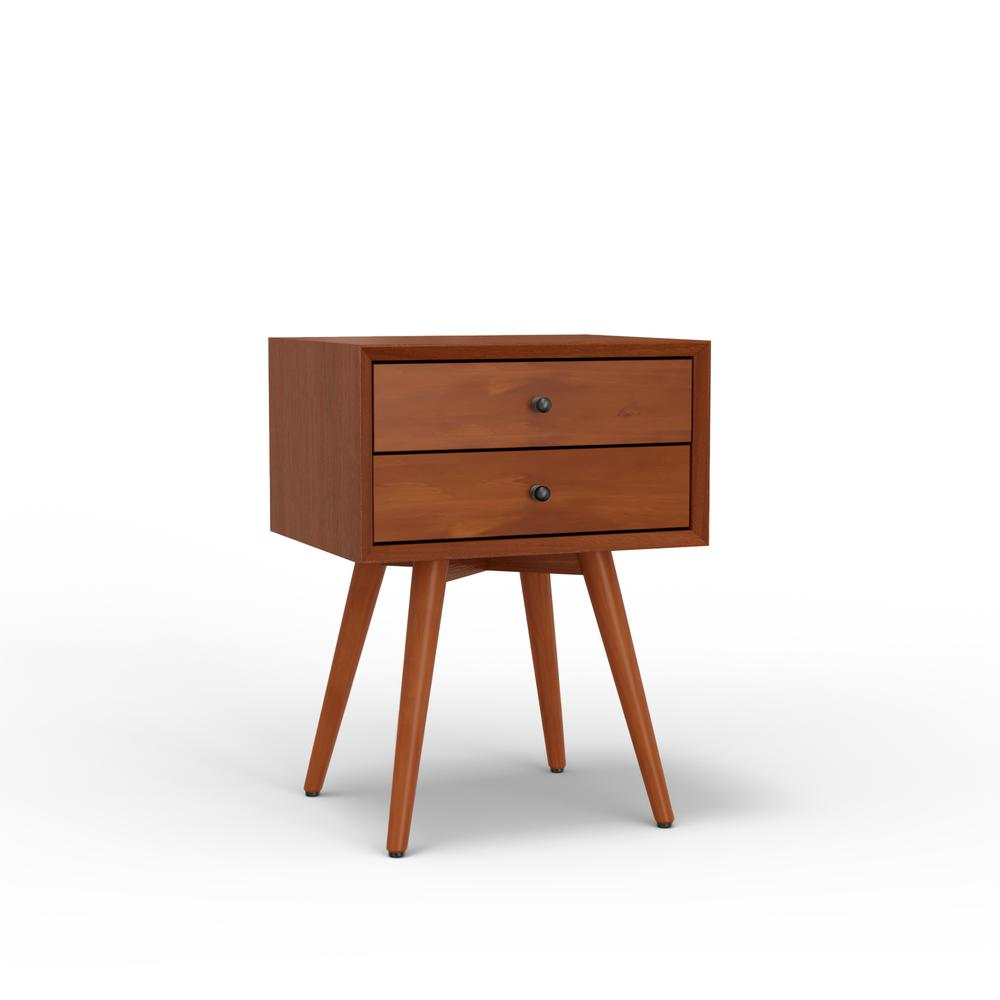 Flynn small nightstand in acorn finish by Start2Finish, featuring a compact wooden design with a single drawer and open storage shelf.