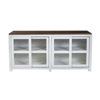 Large Donham display cabinet by Start2Finish, showcasing glass doors and spacious wooden shelves for elegant storage and display.