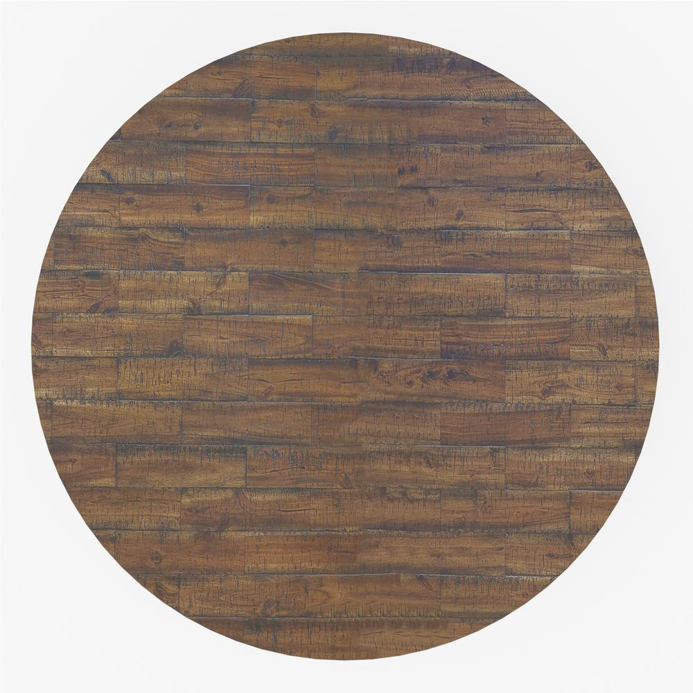 Medium brown Newberry round dining table by Start2Finish, showing smooth wooden surface and sturdy legs in a modern furniture style.
