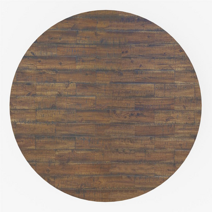 Medium brown Newberry round dining table by Start2Finish, showing smooth wooden surface and sturdy legs in a modern furniture style.