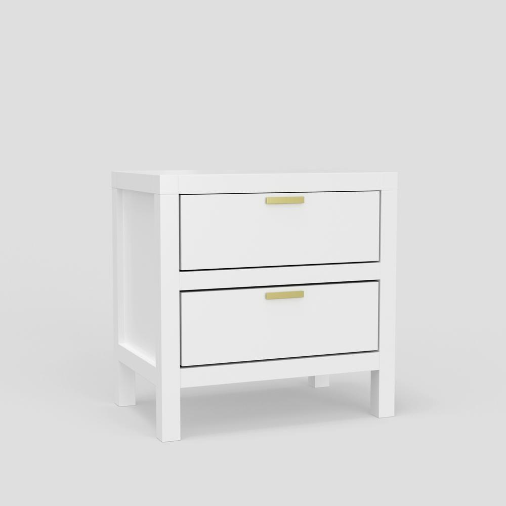 White Carmel 2-drawer nightstand from Start2Finish, featuring a sleek furniture design with two spacious drawers.