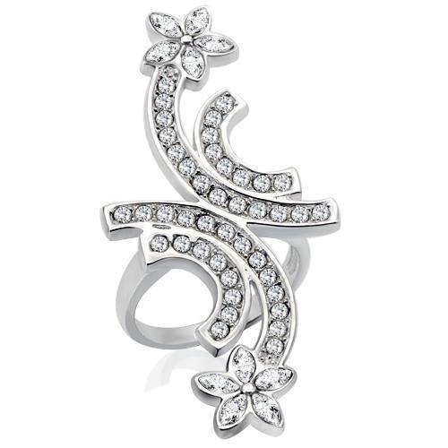 Rhodium brass ring with a top-grade crystal, featuring a sleek design from Turquoise Tiger jewelry collection.