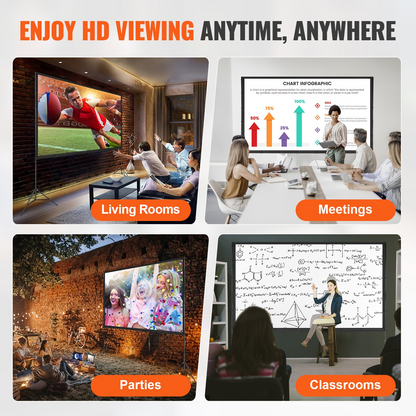 Start2Finish 120-inch outdoor projector screen with stand, wrinkle-free 16:9 HD cinema screen for backyard movie nights.