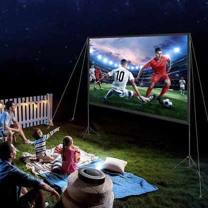Start2Finish VEVOR 120-inch outdoor projector screen with stand, wrinkle-free 16:9 4K HD cinema screen for backyard movie nights