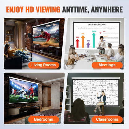 Start2Finish 100-inch manual projector screen with 16:9 aspect ratio, retractable pull-down design for home theater and office use.