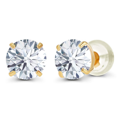 Start2Finish 1.00 CTW AGI Certified lab-grown diamond stud earrings in 14K gold with E color and VS clarity, shown on a white background.