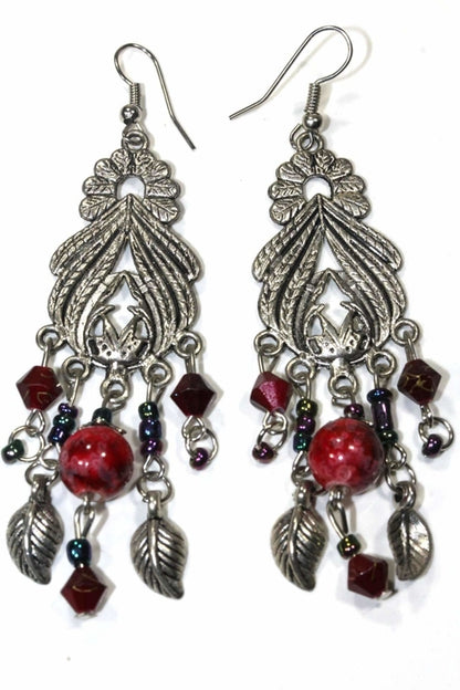 Silver Hestia Bohemian Queen Marbled Bead Earrings featuring marbled beads and bohemian-inspired design, hanging from silver hooks.