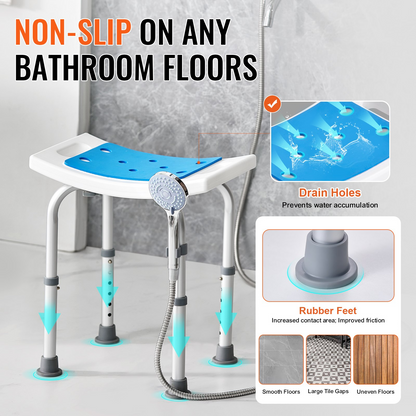 Start2Finish VEVOR adjustable bath shower chair with non-slip seat, suitable for elderly and disabled, supports up to 350 lbs.