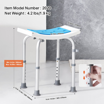 Start2Finish VEVOR adjustable height shower chair with non-slip surface, suitable for elderly, disabled, or handicap use in bath or tub.