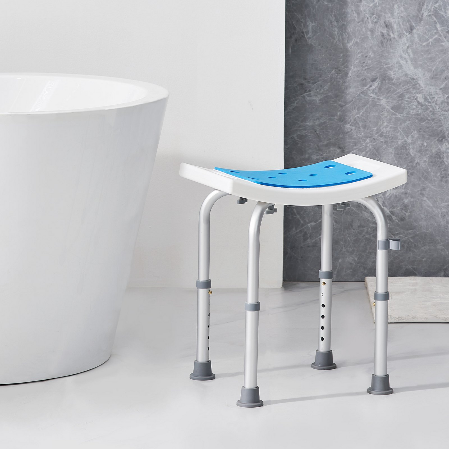 Start2Finish VEVOR shower chair with adjustable height, non-slip bath stool for elderly and disabled, supports up to 350 lbs.