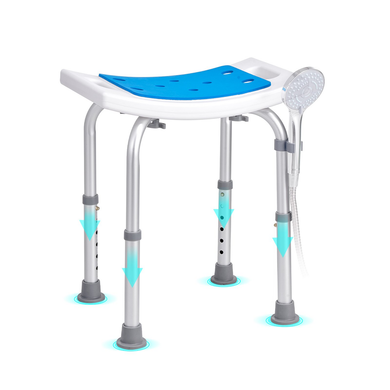 Start2Finish VEVOR adjustable height shower chair with non-slip seat and sturdy frame, suitable for elderly or disabled users.