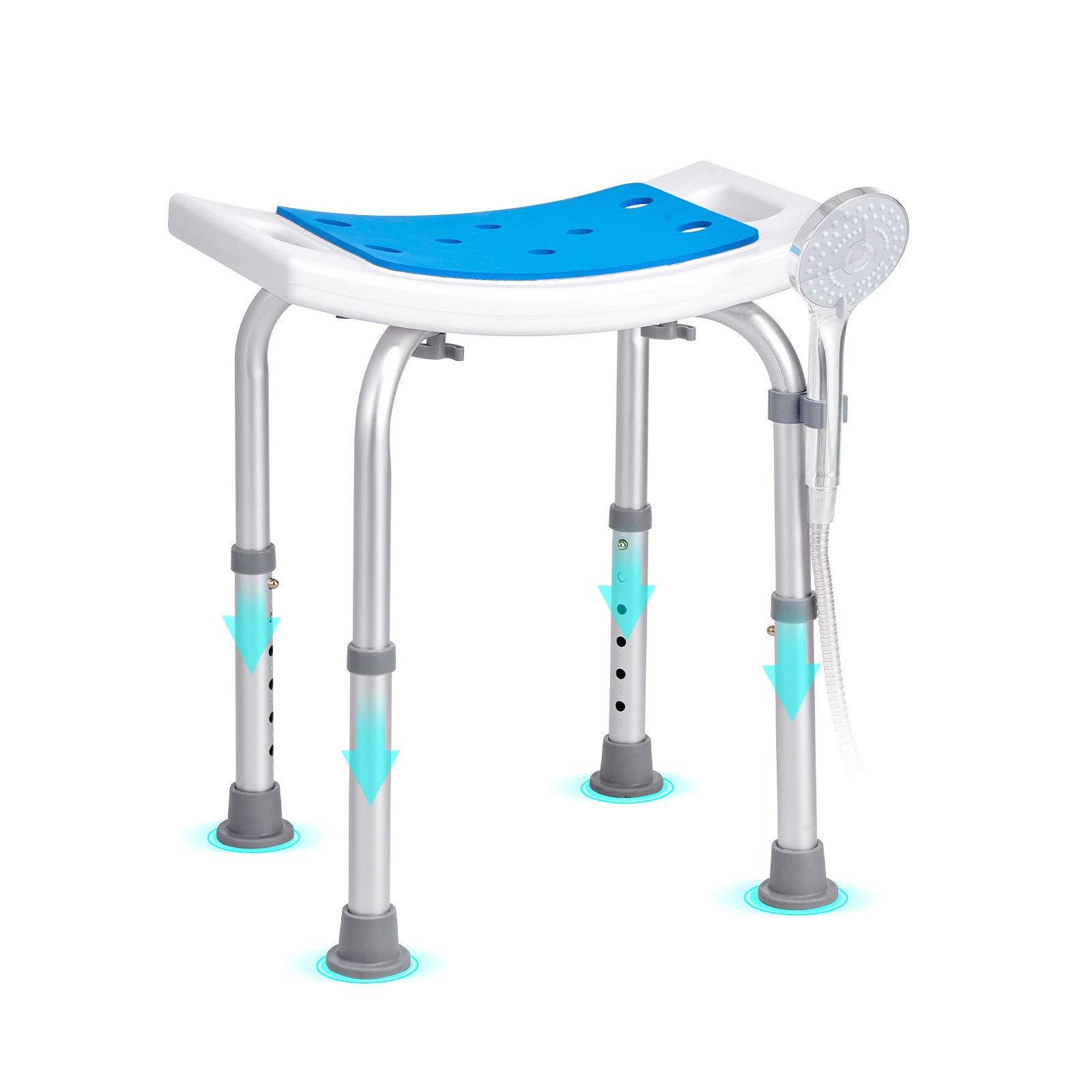 Start2Finish VEVOR adjustable height shower chair with non-slip seat and sturdy frame, suitable for elderly or disabled users.