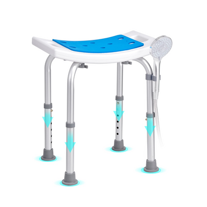 Start2Finish VEVOR adjustable height shower chair with non-slip seat and sturdy frame, suitable for elderly or disabled users.