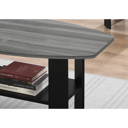 Set of three Start2Finish coffee, end, and side tables with wooden surfaces and metal legs for living room decor.