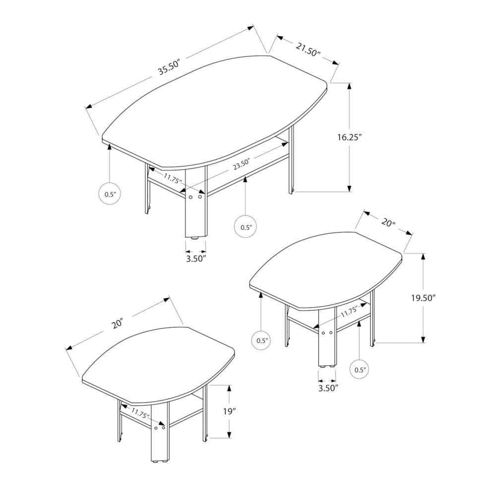 Start2Finish 3-piece living room table set with coffee, end, and side tables, featuring modern furniture design.