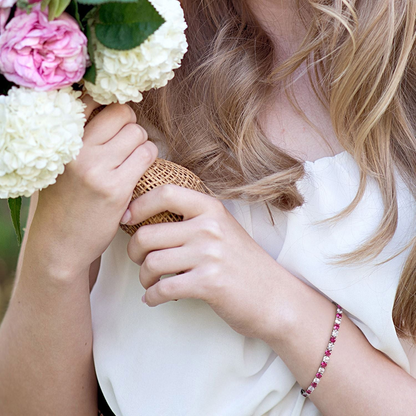 Start2Finish 6CTW lab-created ruby and white sapphire tennis bracelet in 14K gold overlay, 7.25-inch length, elegant jewelry piece