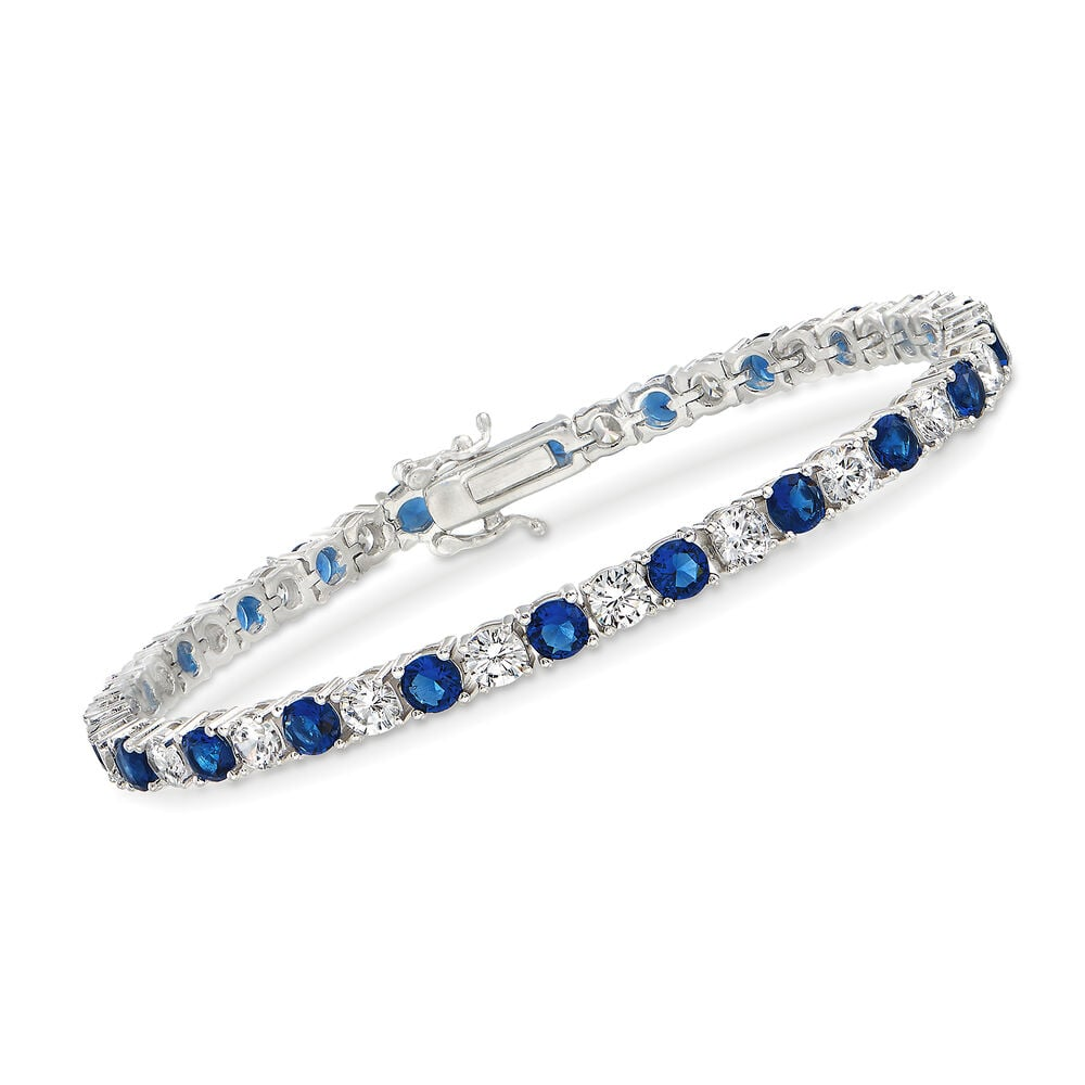 Start2Finish 6ctw white and blue sapphire tennis bracelet in 14K gold overlay, 7.25-inch with sparkling gemstone accents.