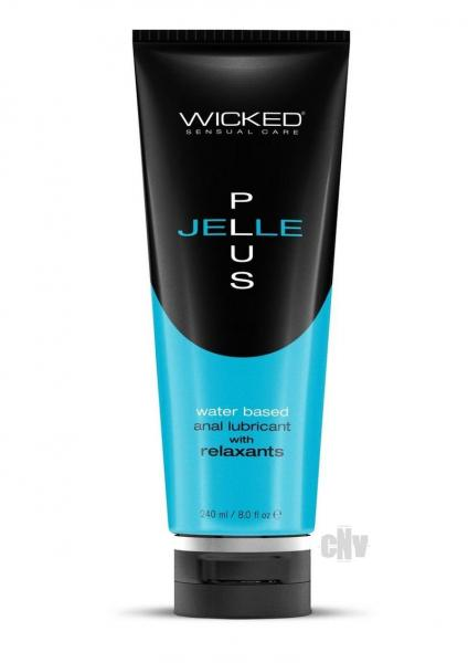Start2Finish Wicked Jelle Plus anal lubricant with relaxants in an 8oz bottle, showing the product container and label.