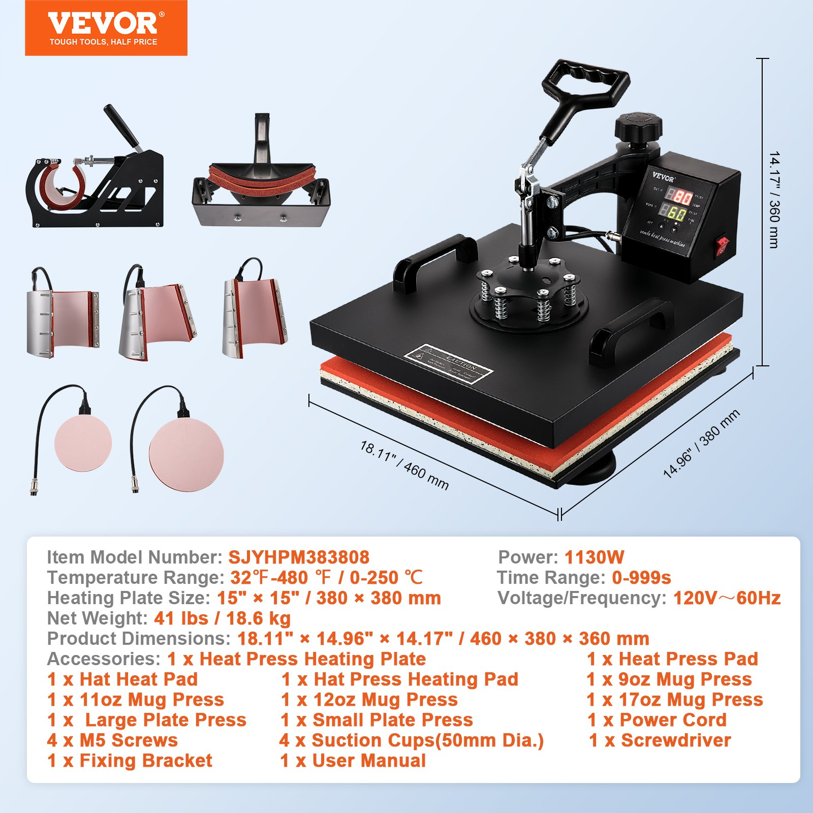 Start2Finish VEVOR 8-in-1 15x15 inch heat press machine with swing away design, suitable for sublimation, vinyl, and heat transfer projects.
