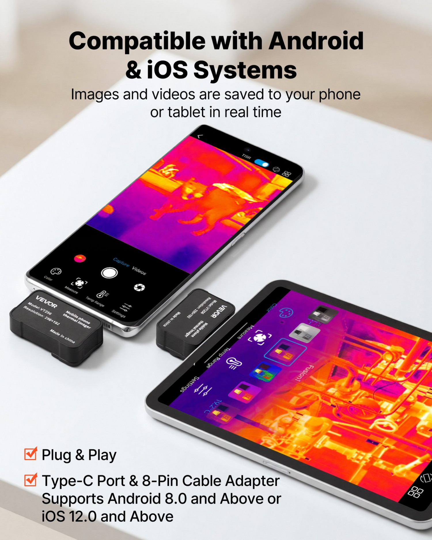 Start2Finish thermal imaging camera for Android and iOS, infrared infrared imager with macro lens and high resolution for smartphones.