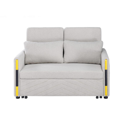 Beige Teddy Velvet Sleeper Loveseat with side pockets, cozy upholstered furniture by Start2Finish, featuring plush velvet fabric and storage pockets.