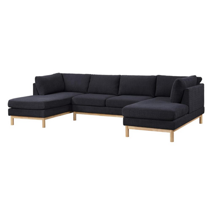 Black Sherpa double chaise U-shape sectional sofa by Start2Finish, showing plush Sherpa fabric and spacious seating arrangement.