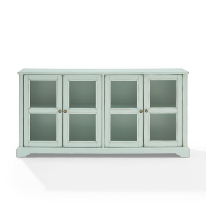 Start2Finish Holbrook glass door sideboard with wooden finish, featuring glass-paneled doors and spacious storage compartments.