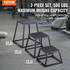 Start2Finish VEVOR plyometric jump boxes in black, 12, 18, and 24 inches, anti-slip fitness exercise step-up boxes for home gym.