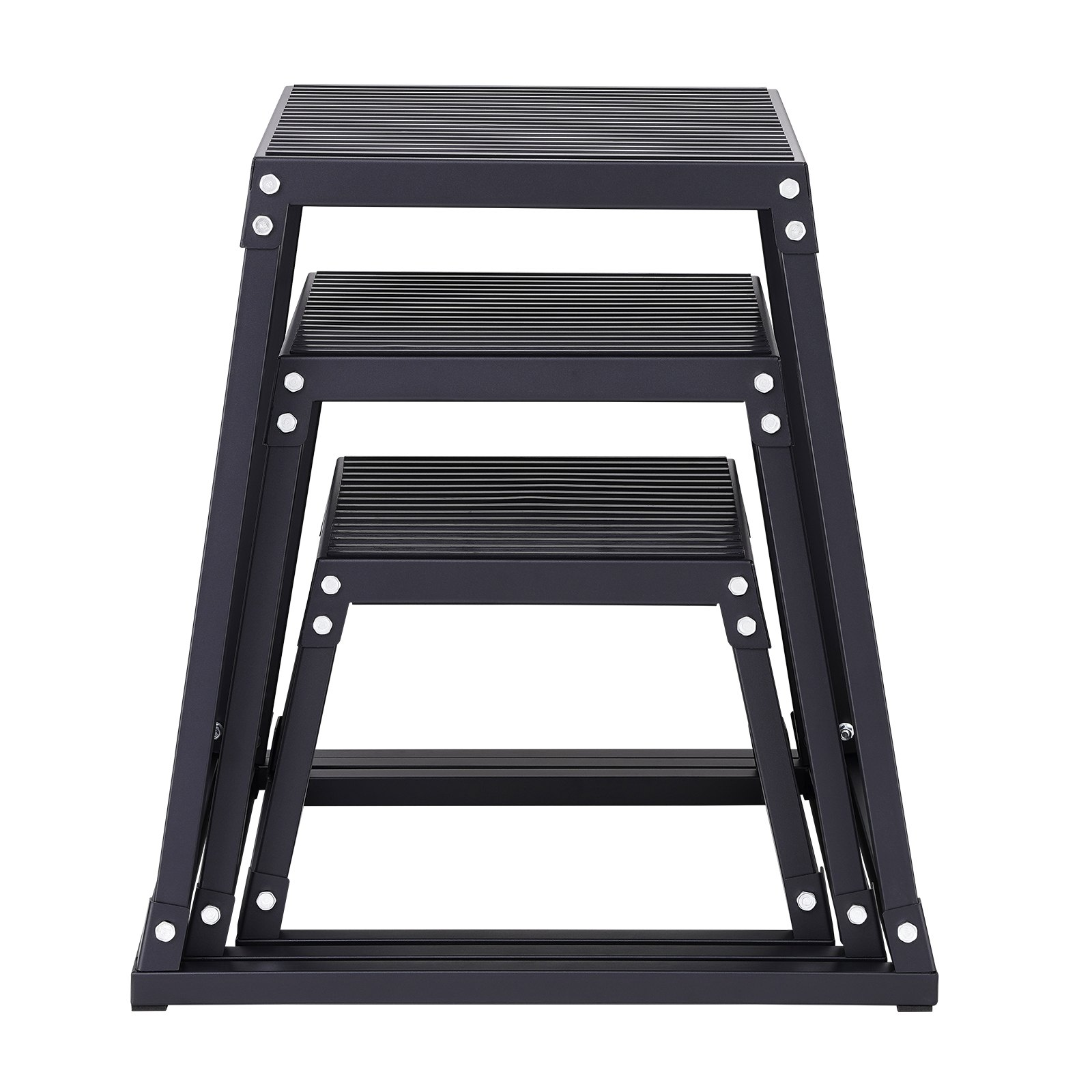 Start2Finish VEVOR plyometric jump boxes in black, 12, 18, and 24 inches, showing anti-slip surface for home gym agility training.