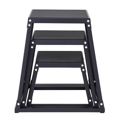 Start2Finish VEVOR plyometric jump boxes in black, 12, 18, and 24 inches, showing anti-slip surface for home gym agility training.