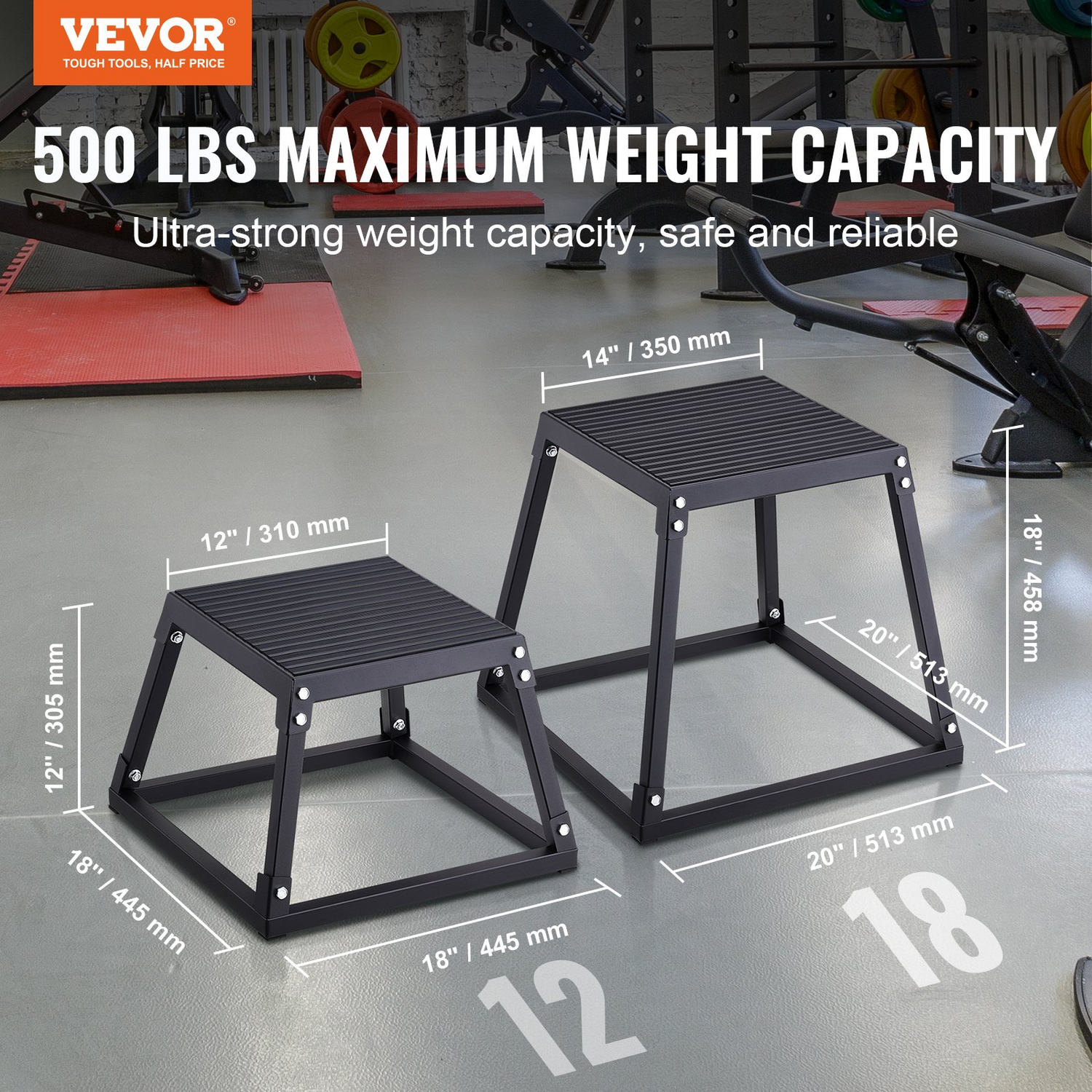 Start2Finish VEVOR 18-inch steel plyometric jump box with anti-slip surface for fitness, agility, and strength training in home gyms.