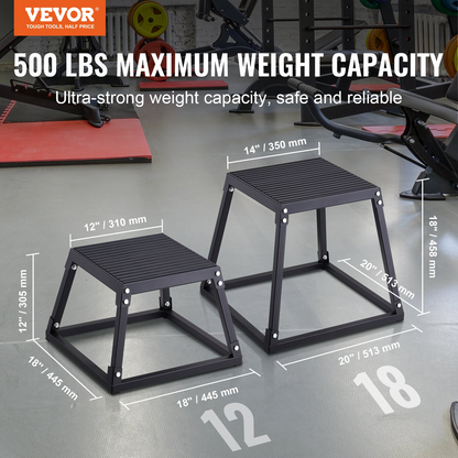 Start2Finish VEVOR 18-inch steel plyometric jump box with anti-slip surface for fitness, agility, and strength training in home gyms.