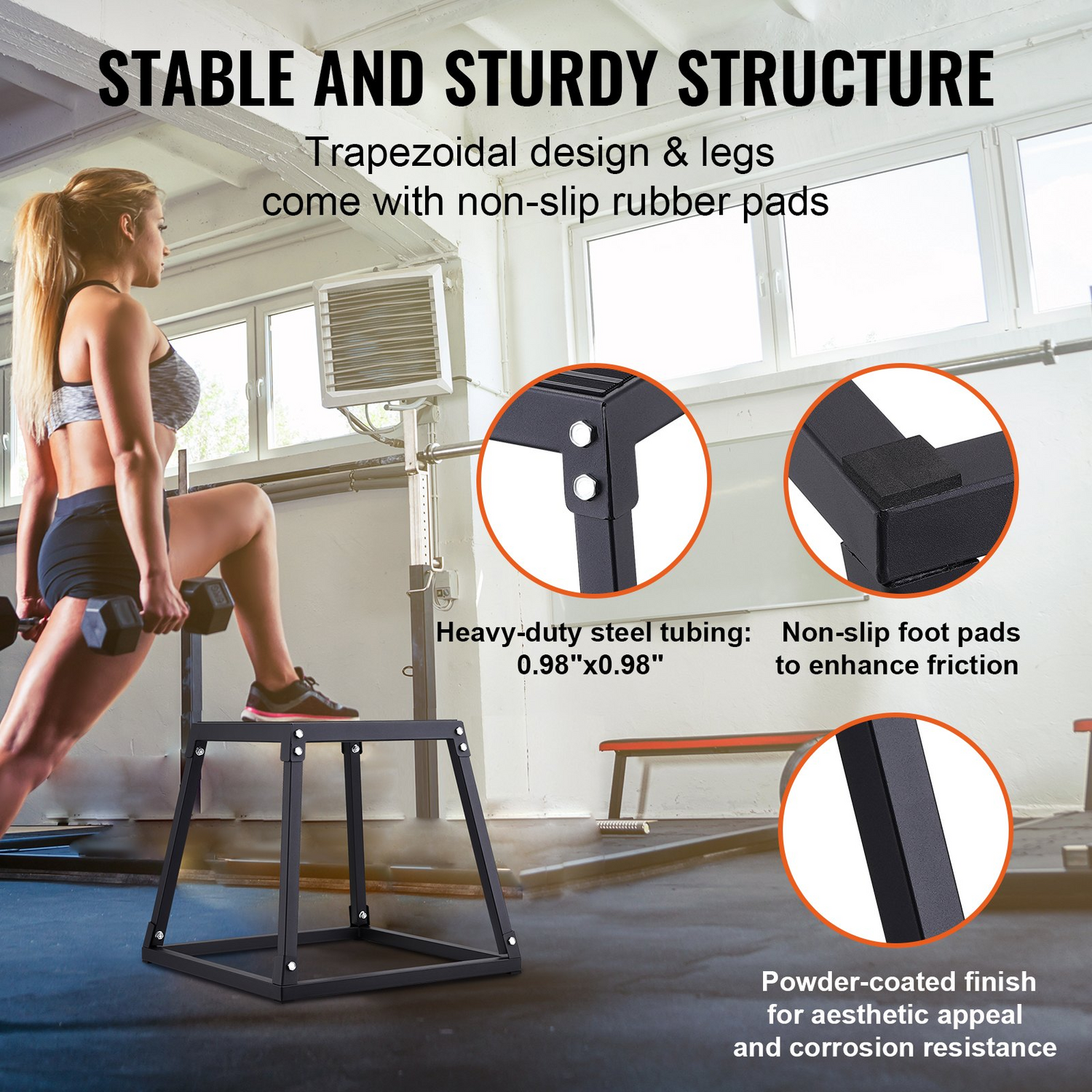 Start2Finish black steel plyometric jump box, 18-inch fitness agility box with anti-slip surface for home gym strength training.