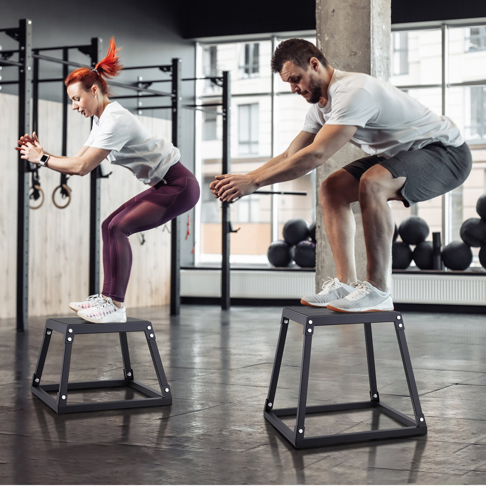 Start2Finish black VEVOR 18-inch plyometric jump box with anti-slip surface, steel construction, used for fitness, agility, and strength training.